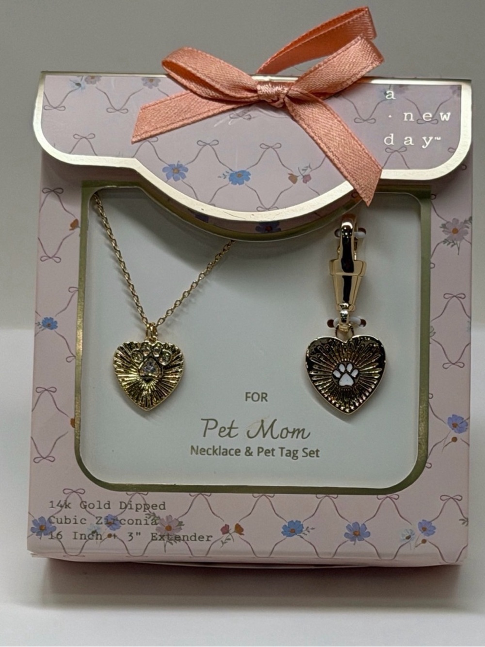 a new day Gold Heart Necklace & Paw Tag Set